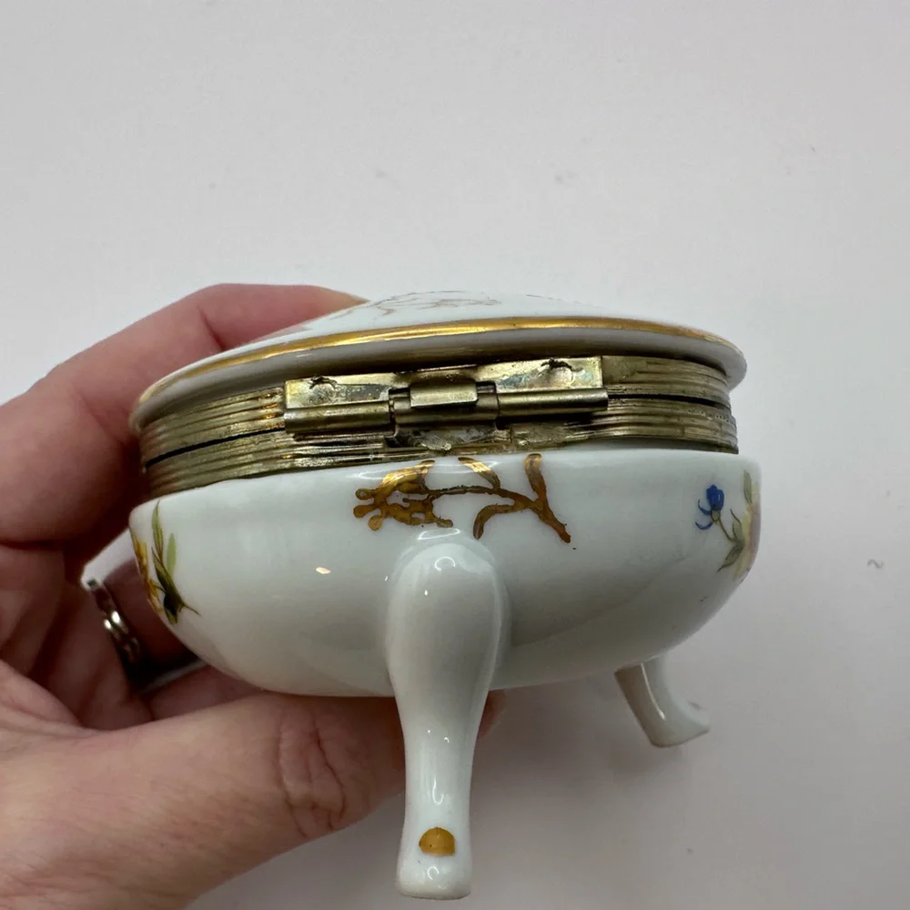Vintage Lefton China Japan Floral Hinged Trinket Box Gold Trim